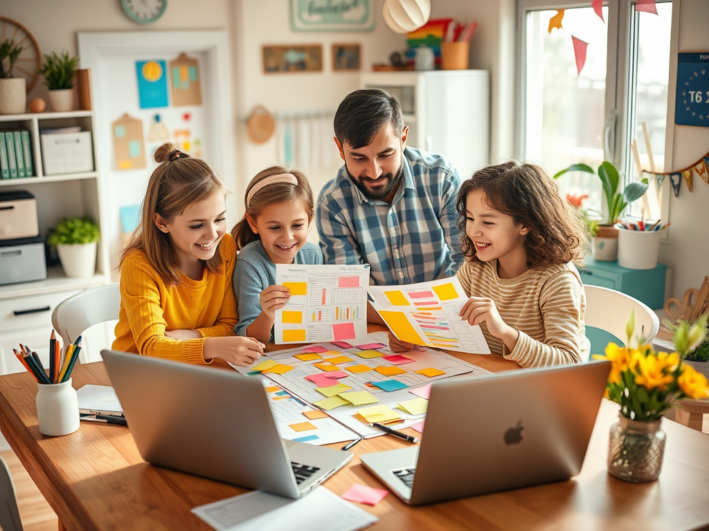 Family together at kitchen table